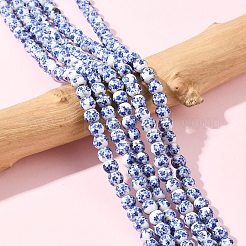 手作り花柄陶器セラミックビーズ連売り  ラウンド  藤紫色  6mm  穴：2mm  約60個/連  11.6~13インチ&nbsp;X-PORC-M005-6mm-10