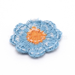コンピューター化された刺繡ポリエステル布アイロンオン/パッチ縫い  マスクと衣装のアクセサリー  アップリケ  花  スチールブルー  17~20x1.5~2mm&nbsp;DIY-WH0259-14D