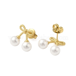 304 Stainless Steel Shell Pearl Bowknot Stud Earrings for Women&nbsp;EJEW-U020-28G