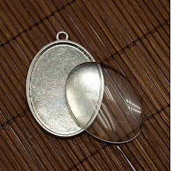 40x30mm透明オーバルガラスカボションカバーとアンティークシルバー合金製ミール皿カボションセッティング付きブランクペンダントDIYポートレートペンダント作り  無鉛の  ペンダント：48x34mm  穴：3mm  トレイ：40x30mm&nbsp;DIY-X0154-AS-LF
