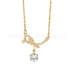 Brass Pave Clear Cubic Zirconia Bowknot Pendant 304 Stainless Steel Cable Chain Necklaces for Women&nbsp;WGFF125-01