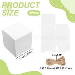 正方形の紙製収納ギフトケース30個  ジュートコード30本付き  ホワイト  12.1x12.1x12.1cm&nbsp;CON-PH0003-20