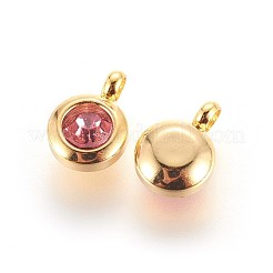 304ステンレススチールラインストーンチャーム  フラットラウンド  ローズ  9.3x6.5x4mm  穴：2mm&nbsp;X-STAS-P237-10G-16