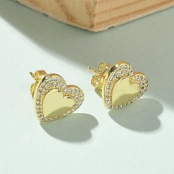 Brass Micro Pave Clear Cubic Zirconia Stud Earrings for Women&nbsp;LS-EJEW-U034-02G-02