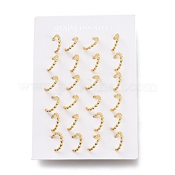 304ステンレススチールハーフフープピアス  スタッドのピアス  耳ナッツ  ゴールドカラー  13.5x10.2x2mm  ピン：0.7mm&nbsp;X-EJEW-H100-12G