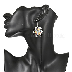 ボヘミアン風合金エナメル＆合成ターコイズの女性用ドロップピアス  真鍮製のピアスフック付き  アンティークシルバー＆プラチナ  50~69x25~36mm&nbsp;EJEW-JE07341