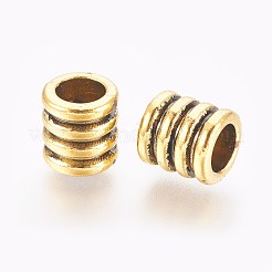 チベット風合金ビーズ  スジ入りビーズ  コラム  アンティーク黄金  鉛フリー＆カドミウムフリー＆ニッケルフリー  9.5x9mm  穴：6mm&nbsp;GLF9863Y-NF