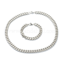 304 Stainless Steel Cuban Link Chain Bracelets & Necklaces Jewelry Sets&nbsp;SJEW-B019-03D-P