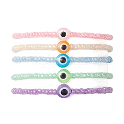 5Pcs 5 Colors Evil Eye Resin & Glass Seed Beaded Stretch Bracelet Sets&nbsp;BJEW-JB10477