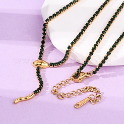 304 Stainless Steel Emerald Rhinestone Cup Chain Snake Tennis Necklaces for Women&nbsp;LS-NJEW-A051-02G