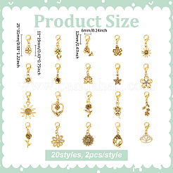 40個 20スタイルの花の合金ペンダント装飾  合金製カニカン付き  アンティークゴールデン＆ゴールデン  25~31mm  2個/スタイル&nbsp;HJEW-PH02115