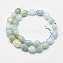 天然石アクアマリンビーズ連売り  オーバル  14.5~20x12~13mm  穴：1mm  約26個/連  15.3インチ（39cm）&nbsp;G-F547-12-B