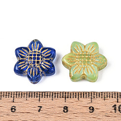 ひまわりのガラスビーズ  ゴールドライン入り  ミックスカラー  18x16x6mm  穴：1mm&nbsp;GLAA-T025-52M