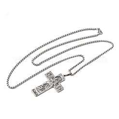 Religion 201 Stainless Steel Hollow Virgin Cross Pendant Necklaces for Men Women&nbsp;NJEW-Z118-01P