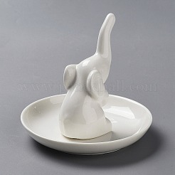 象の形の磁器ジュエリープレート  指輪収納トレー  ネックレス  ピアス  ホワイト  100x95mm&nbsp;DJEW-WH0015-29