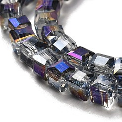 電気メッキガラスビーズセット  半分メッキ  多面カットキューブ  パープル  4x4x4mm  穴：1mm  約95~98個/連  16~16.6インチ&nbsp;X-EGLA-D018-4x4mm-18