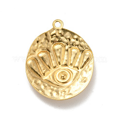 真鍮チャーム  目でフラットラウンド  ゴールドカラー  22.5x18x2.5mm  穴：1.4mm&nbsp;KK-G423-08G