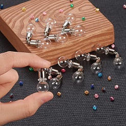 透明なガラス願いペンダント  プラチナメッキ真鍮パーツ  ラウンド  28x13.5mm  穴：1mm  15個/セット&nbsp;GLAA-YW0001-02P