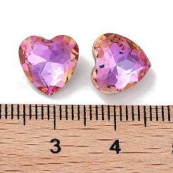 ガラスラインストーンカボション  ポイントバック＆バックメッキ  多面カット  ハート  フクシア  10x10x5mm&nbsp;RGLA-G020-04E-D502