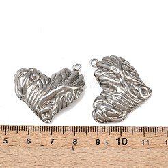 304ステンレスペンダント  テクスチャードハートチャーム  ステンレス鋼色  27.5x32x6mm  穴：2.2mm&nbsp;STAS-A129-09P