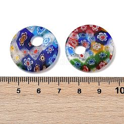 手作りミッレフィオーリガラスペンダント  フラットラウンド  カラフル  24~24.5x4mm  穴：6mm&nbsp;LAMP-G166-08A