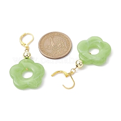 アクリルフラワーダングルフレンチフックピアス  ゴールド真鍮のイヤリング  黄緑  53x27mm&nbsp;EJEW-JE05625-05