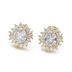 Brass Micro Pave Clear Cubic Zirconia Stud Earrings&nbsp;EJEW-C139-05G