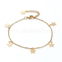 304ステンレススチールジュエリーセット  アズキチェーンペンダントネックレス＆スタッドピアス＆ブレスレット  カニカン付き  スター  ミックスカラー  17.71インチ（45cm）  7.36インチ（18.7cm）  16.5mm  ピン：0.7mm&nbsp;SJEW-Z001-17