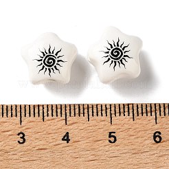 印刷された手作りの磁器のビーズ  渦巻き状の太陽を持つ星  ブラック  12.5x13x9mm  穴：2.5mm&nbsp;PR-CBA3F2D-05B