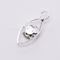 ガラスラインストーンチャーム  シルバーカラーメッキ合金爪セッティング付き  馬の目  サファイア  20x7.5x5.5mm  穴：2.5mm&nbsp;PALLOY-WH0066-36P-02