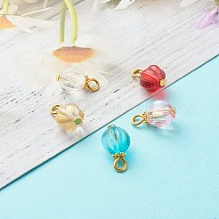 ガラスチャーム  鉄製のヘッドピンとチベットスタイルの合金スペーサービーズ付き  カボチャ  ミックスカラー  14x8~8.5mm  穴：3x2.5mm&nbsp;PALLOY-JF00813