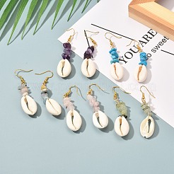Natural Cowrie Shell Beads Dangle Earrings&nbsp;EJEW-JE04642