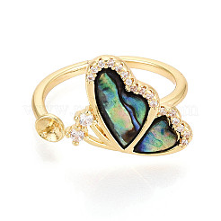 Butterfly Brass Micro Pave Clear Cubic Zirconia & Abalone Shell Cuff Rings Setting&nbsp;KK-T079-32G