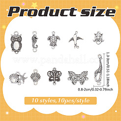 100個10スタイルチベットスタイルの合金リンク/コネクター  混合図形  アンティークシルバー  13~30x8~20x2~5mm  穴：1~3mm  10個/スタイル&nbsp;TIBE-ME0001-02
