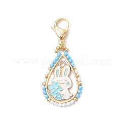 Easter Teadrop Glass Seed Beaded & Alloy Enamel Rabbit Pendant Decorations&nbsp;HJEW-MZ00187-01