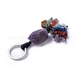 Natural Amethyst Nugget with Mixed Gemstone Chips Tassel Keychains&nbsp;KEYC-P012-02P-04