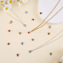 DIY ハート 誕生石 チャーム ネックレス メイキング キット  304ステンレススチールラインストーンチャームを含む  鉄のアズキチェーンとロブスタークロウクラスプ  ミックスカラー  8.2x7.2x3.2mm  穴：1mm&nbsp;DIY-SZ0009-31