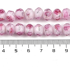 手作り銀箔ランプワークビーズ連売り  インナーフラワー  多面カット  ロンデル  フラミンゴ  10x7.5mm  穴：1.5mm  約60個/連  17.72''（45センチメートル）&nbsp;LAMP-R141-10mm-19