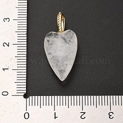 天然石クオーツクリスタルペンダント  真鍮製の金具が付いた、ファセットカットされたロッククリスタルのハート型チャーム  ゴールドカラー  27x12x7mm  穴：6.5x4mm&nbsp;G-C290-01F