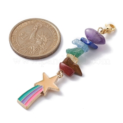 Rainbow Alloy Enamel Charms & Chakra Gemstone Chips Beaded Pendant Decoration&nbsp;HJEW-JM01206