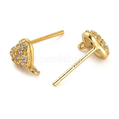 925スターリングシルバースタンドピアスパーツ  キュービックジルコニア付き  ハート  7.5x7mm  穴：1mm  ピン：11x0.9mm&nbsp;STER-F058-01G-09