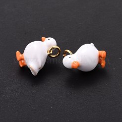 ラックメッキ真鍮エナメルチャーム  丸カン付き  カドミウムフリー＆鉛フリー＆ニッケルフリー  18KGP本金メッキ  アヒル  ホワイト  11x13x7mm  穴：2.4mm&nbsp;X-KK-I689-22G