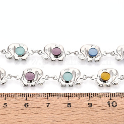 手作り真鍮象リンクチェーン  ガラスと  ハンダ付け  スプールで  プラチナ  17x10x2mm  約16.40フィート（5m）/ロール&nbsp;CHC-N024-05P