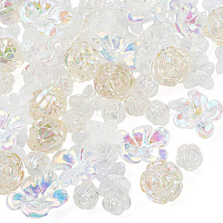 DIYジュエリー作りのパーツキット  アクリルビーズとビーズキャップを含む  ABカラー  花  クリアAB  11.5~20.5x11.5~24x5.5~16.5mm  穴：1.5~2.5mm  70個/セット&nbsp;DIY-TA0014-48
