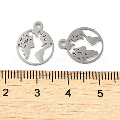 変色しない304ステンレススチールチャーム  レーザー切断  マップチャーム付きフラットラウンド  ステンレス鋼色  14.5x12x1mm  穴：1.6mm&nbsp;STAS-J042-06P