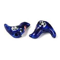 手作りの陶器ビーズ  手描き  ファミーユは磁器バラ  鳥  ダークブルー  14~15x19~20x7~8mm  穴：1.6~2mm&nbsp;PORC-N013-07E