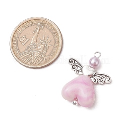 アクリルパーツ  エンジェルチャーム  合金ループ付き  プラム  37x20x7.5mm  穴：3x2.8mm  3個/セット&nbsp;PALLOY-JF03352-02