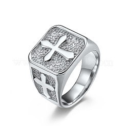 Square with Cross Pattern 304 Stainless Steel Finger Rings for Men&nbsp;FS-WGAC6B1-04