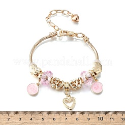合金エナメルヨーロピアンビーズチャームブレスレット  女性用スネークチェーンブレスレット  ハートとフラットラウンドと雲  樹脂とシリコンビーズ付き  鉛フリー＆カドミウムフリー  ゴールドカラー  7-1/8インチ（18.1cm）&nbsp;BJEW-F495-23G