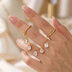 304 Stainless Steel Pave Cubic Zirconia Double Finger Rings&nbsp;VP4247